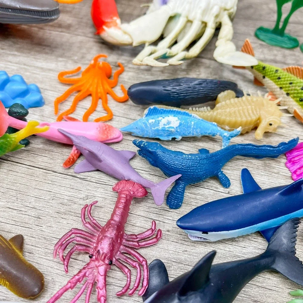 Sea Creature Toy Lot Sharks Whale Octopus Crab Fish Plastic Figures